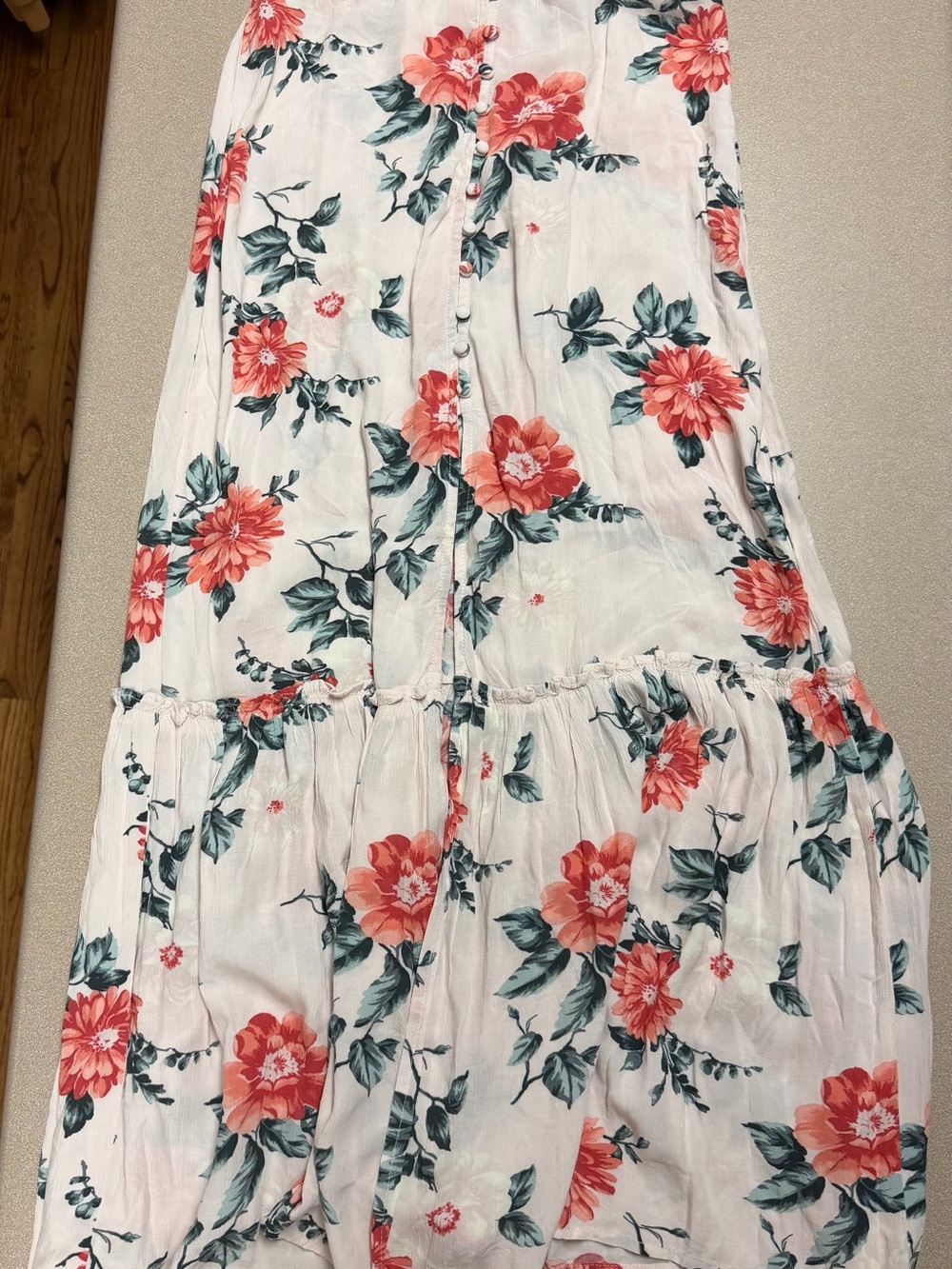 American Eagle Outfitters White Maxi Skirt with Coral Floral Print